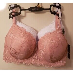 Women's B. Luxe White and Blush Lace Underwire Bras Two Piece Set Sz 40D, NWT